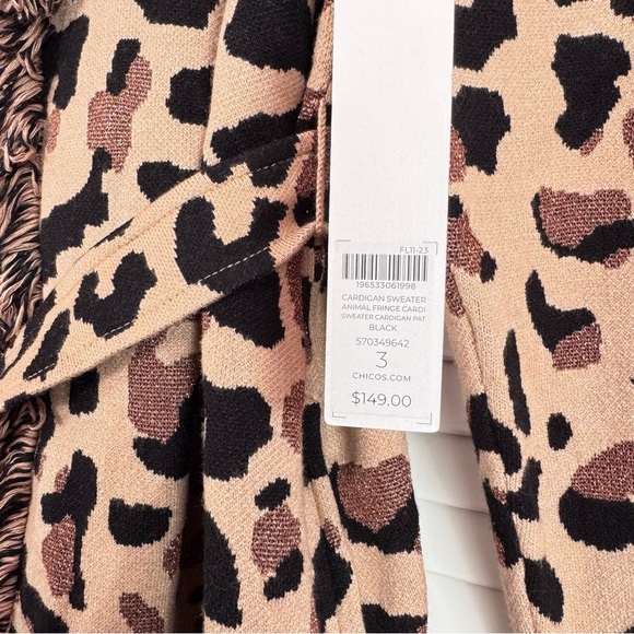 Chico’s Animal Print Fringe Cardigan Brown Metallic Mobwife Size 3 (XL/16) NWT - Picture 7 of 15